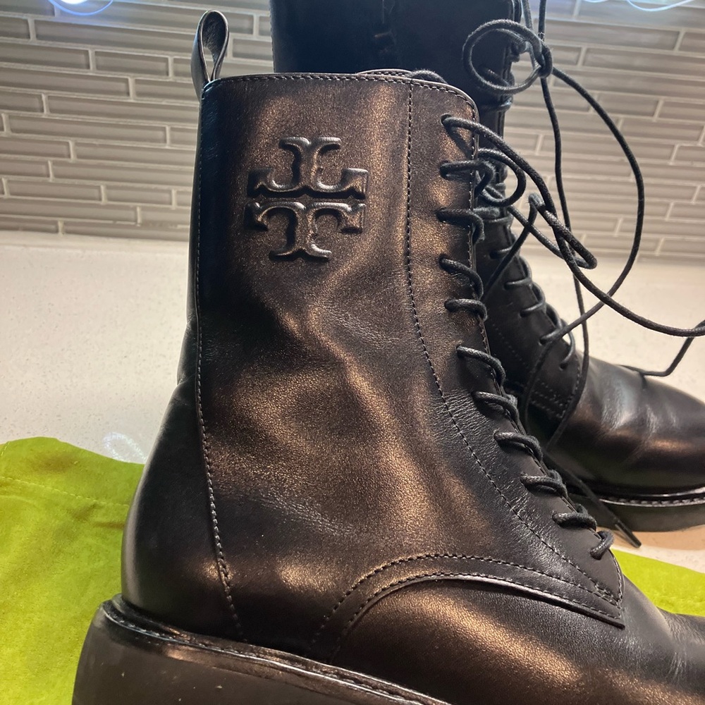 Tory Burch Black Leather Women's Lace-Up Boots